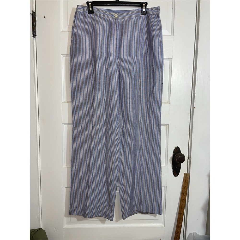 Covington Linen Pants nylon blend straight leg pants striped blue brown white 12